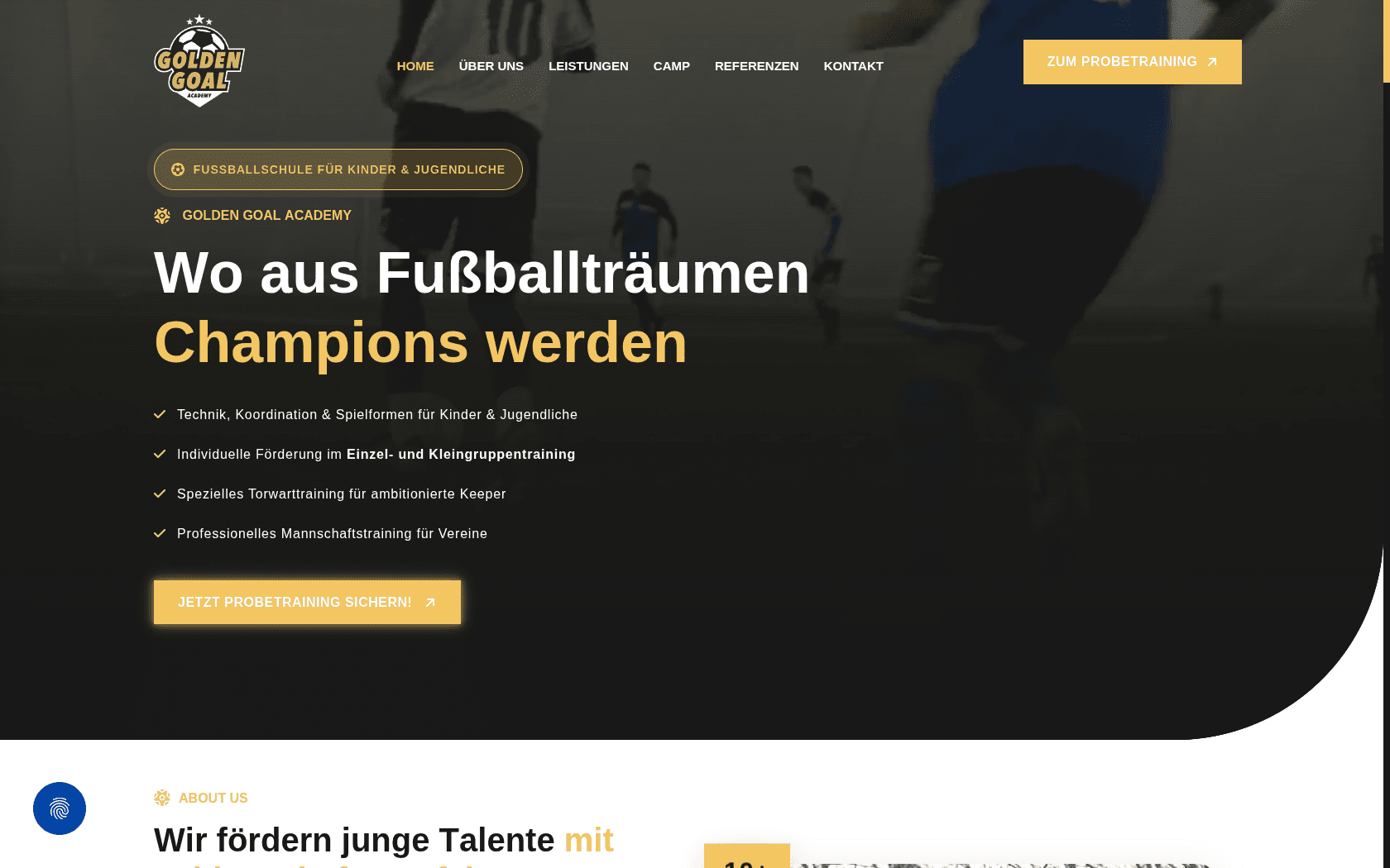 Golden Goal Academy Desktop Startbereich